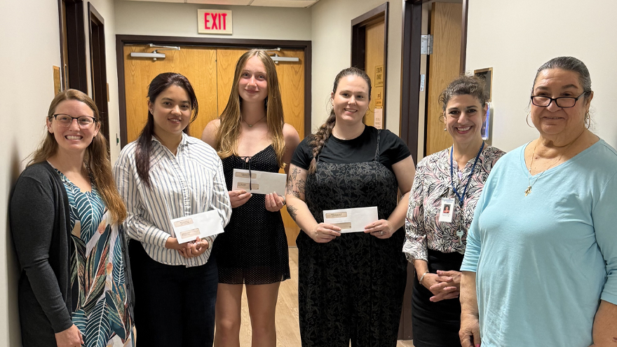 Chandira Malla '27 MPH (second from left) was awarded the Bridges Healthcare’s Stella Cretella Scholarship.