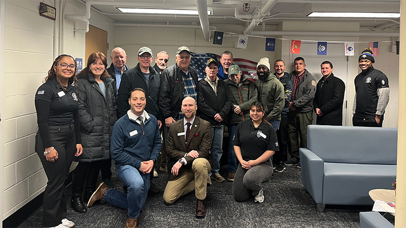 Members of the West Haven Vietnam Veteran's Association visiting the University of New Haven campus.